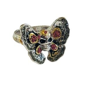Evbea Gothic Skull Cocktail Ring Butterfly Biker Statement Chunky Silver pink